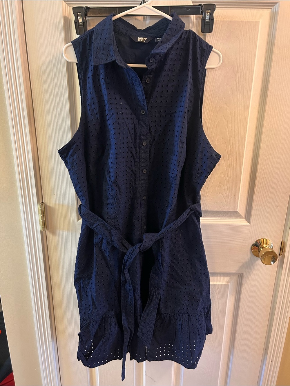 Lands' End Navy Eyelet Collared Sleeveless Dress